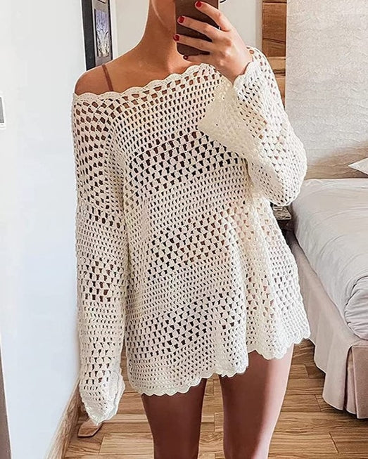 Rosa Cut-Out Flared Sleeves Beach Cover-Up - White