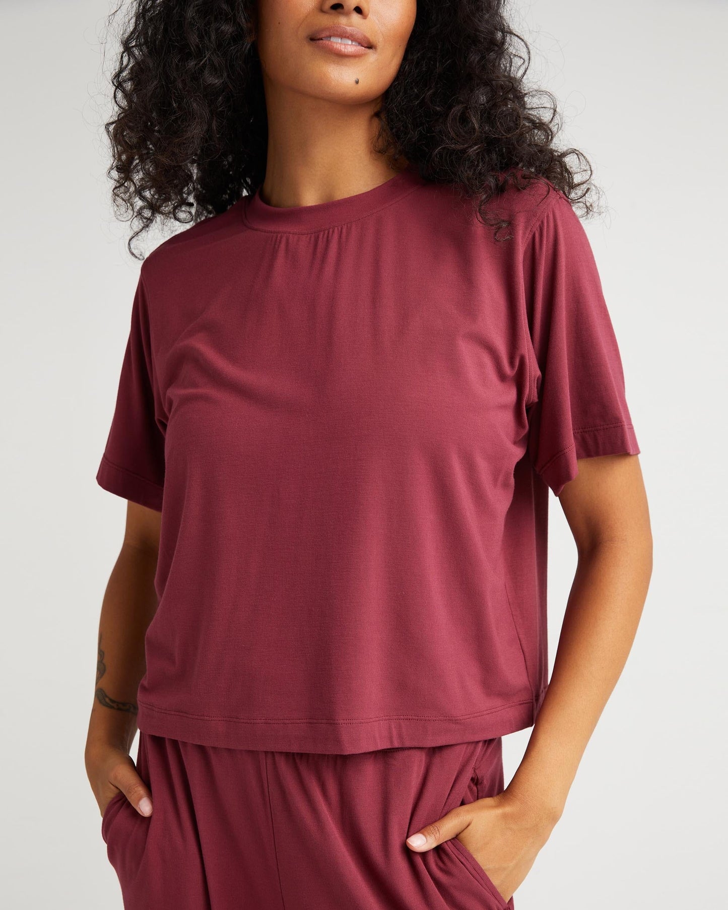 Womens Night Knit Tee - Rayon Jersey - Ruby Port