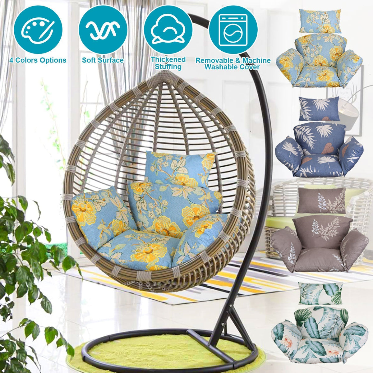 Egg Chair Cushion Hanging Basket Seat Cushion Thicken Soft Egg Swing Chair Pad Hanging Egg Chair Cushion with Headrest
