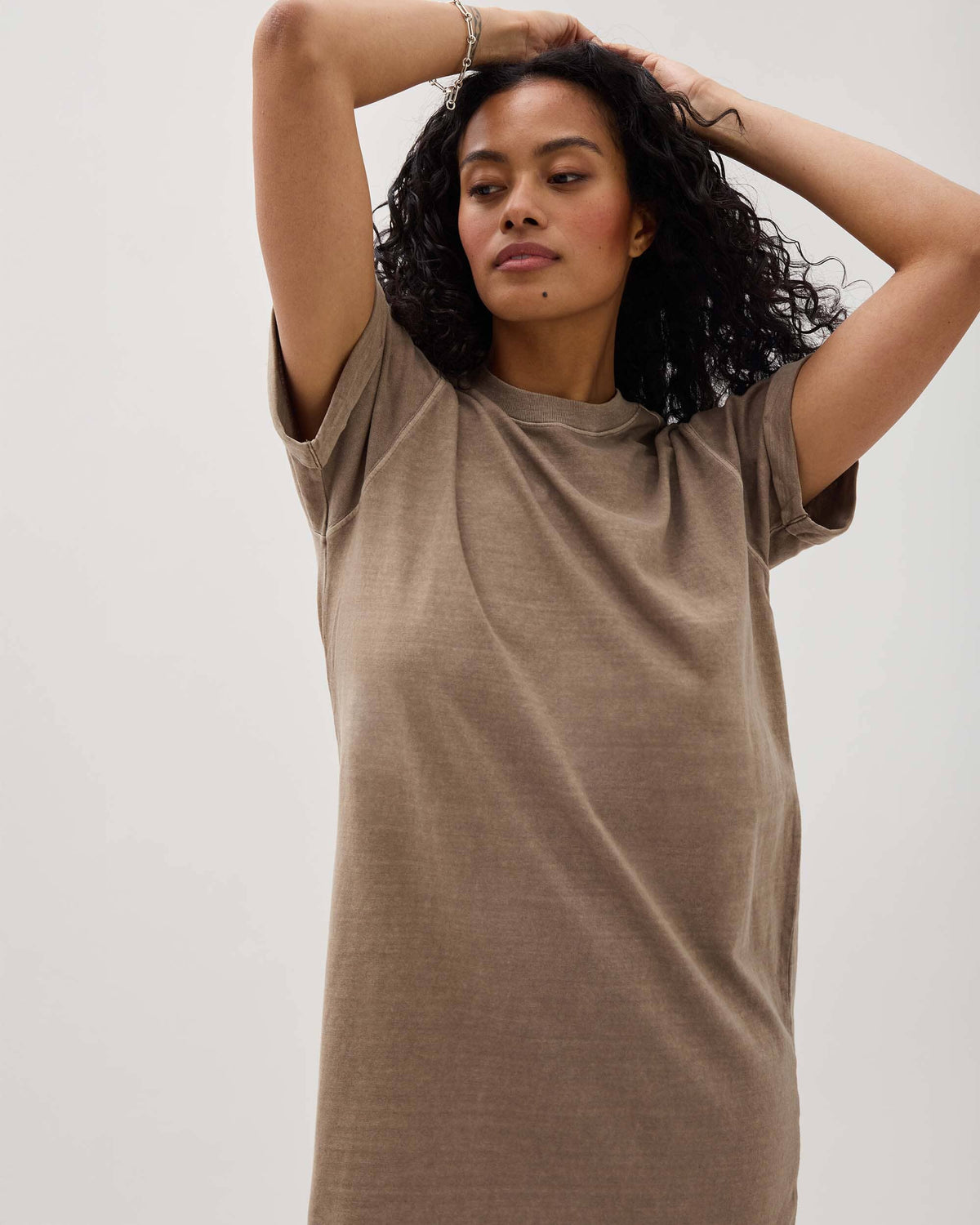 Womens Relaxed Tee Maxi Dress - Pigment Dye Jersey - Warm Grey