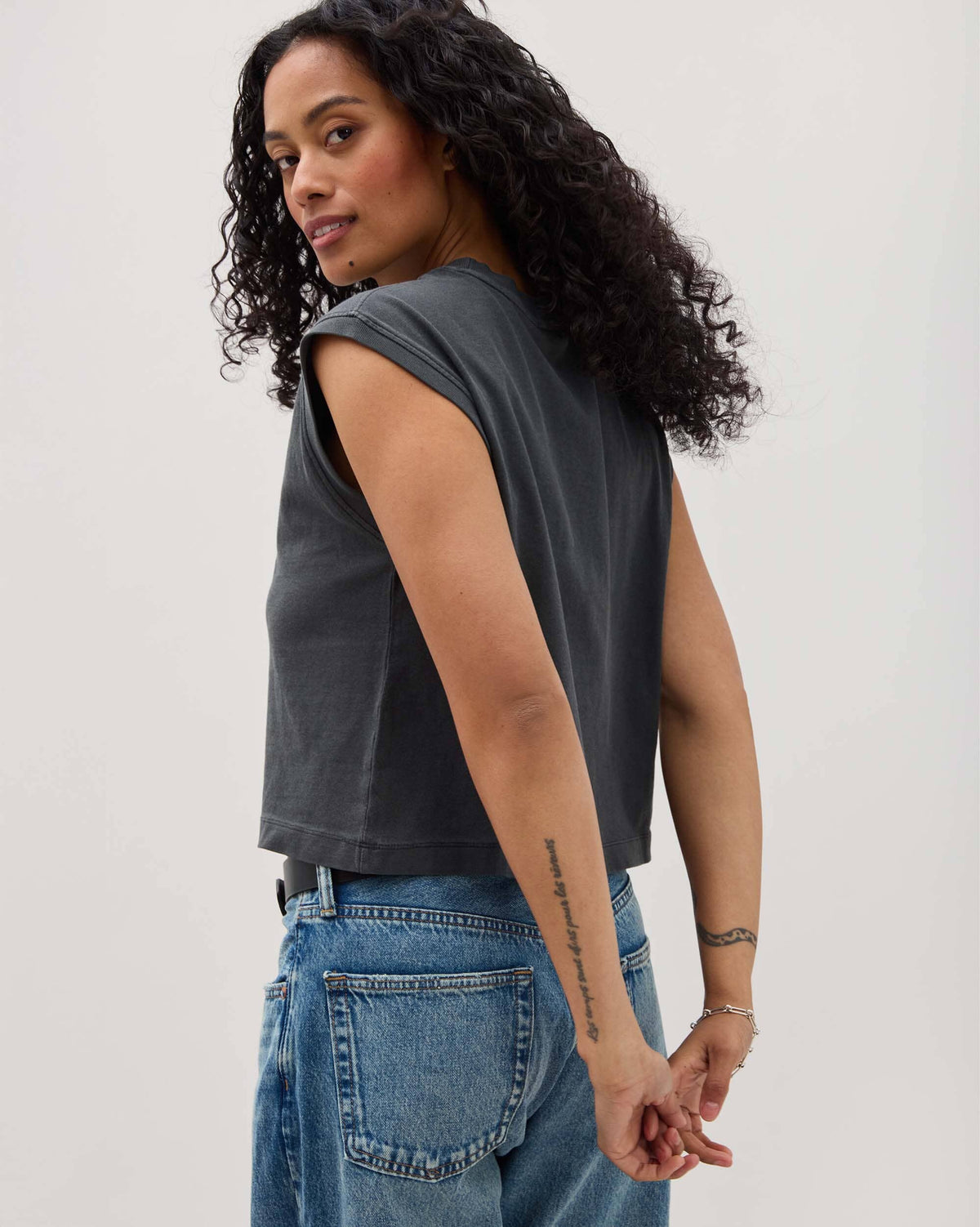 Womens Relaxed Muscle Tee - Pigment Dye Jersey - Stretch Limo