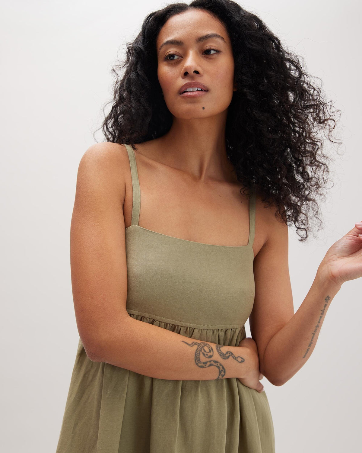 Womens Linen Maxi Dress - Rayon Linen Woven - Dried Sage