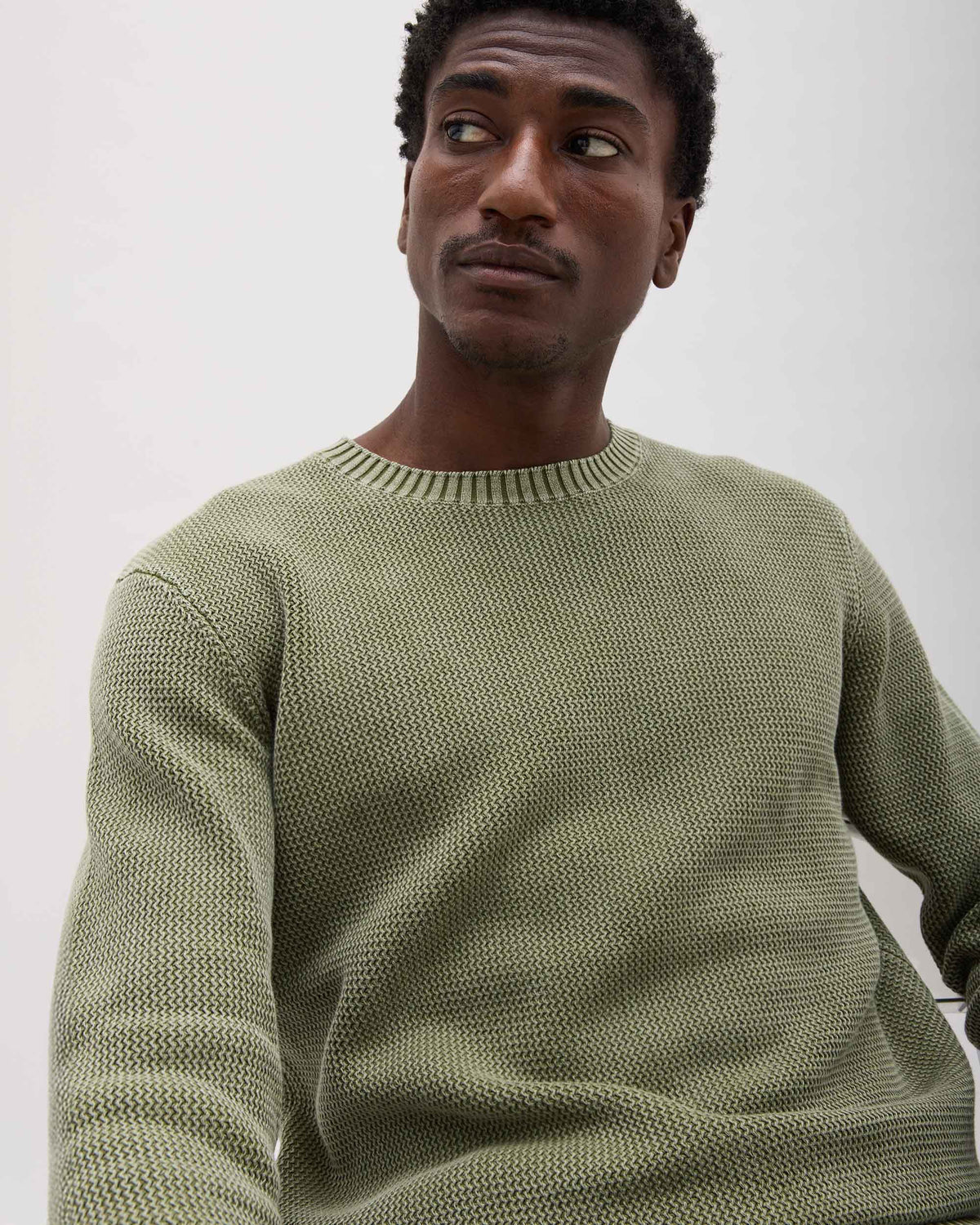 Mens Dune Open Knit Sweater - Cotton Sweater Knit - Cypress