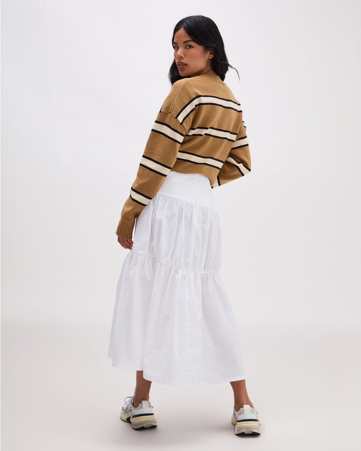 Womens Stevie Tiered Maxi Skirt - Cotton Poplin - White