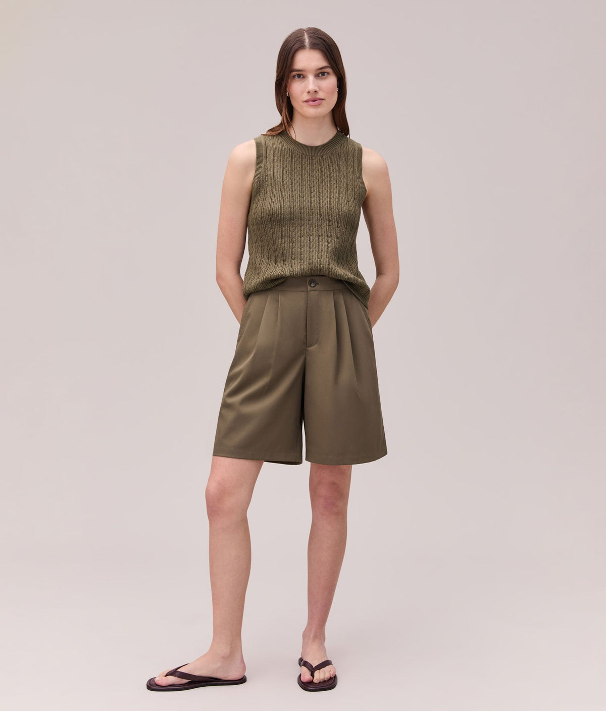 Womens Sophia Resort Short - Modal Blend Woven - Olive Grey