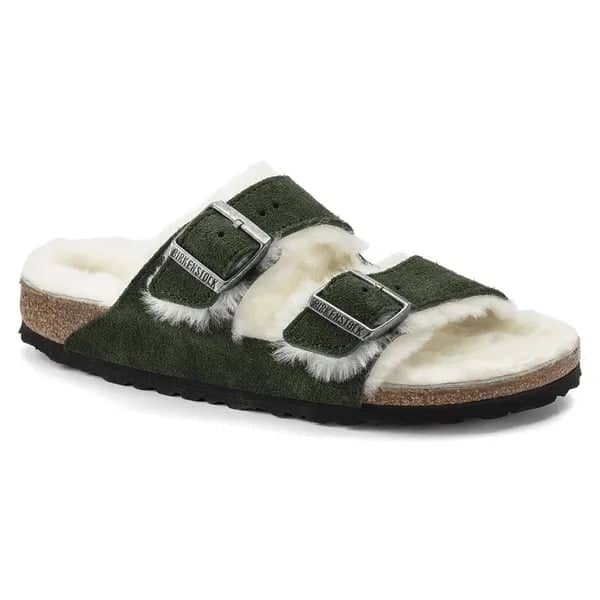 Birkenstock Arizona Shearling Suede Leather Mountain View Green Sandals