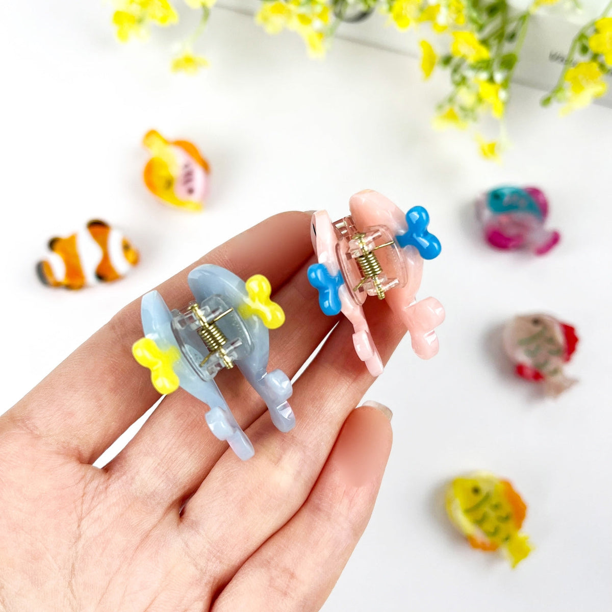 SSR Acetate Mini Pink Blue Fish Claw Hair Clip