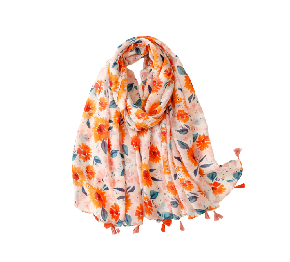 Bright Sunflower Scarf with Tassels