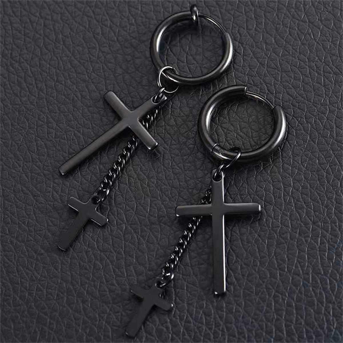 Black Chain Cross Huggie Earrings