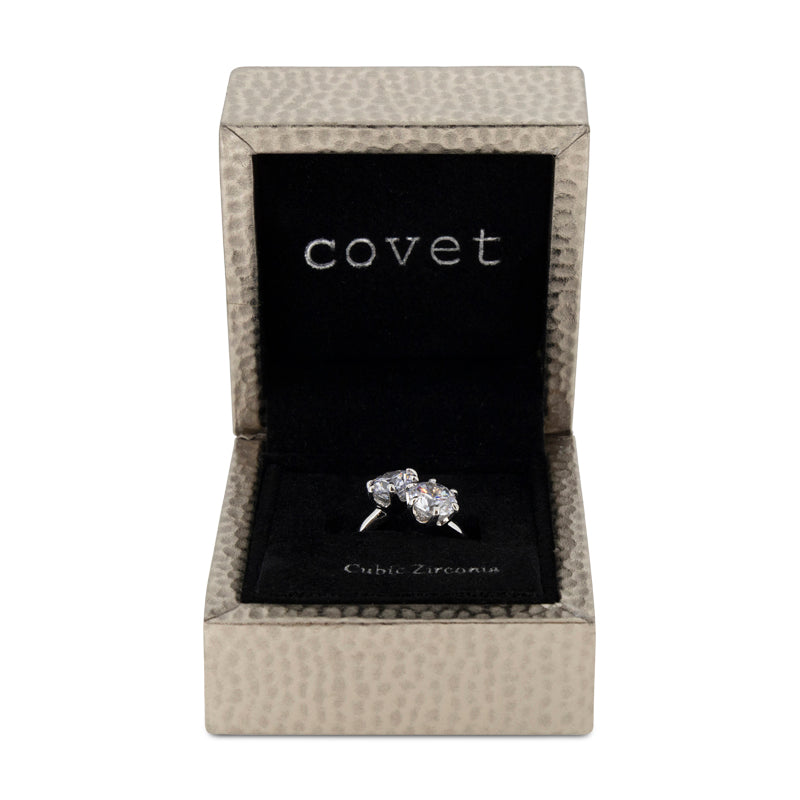 Covet Rhodium Plated Cubic Zirconia 2 Stone Split Silver Ring - Size K