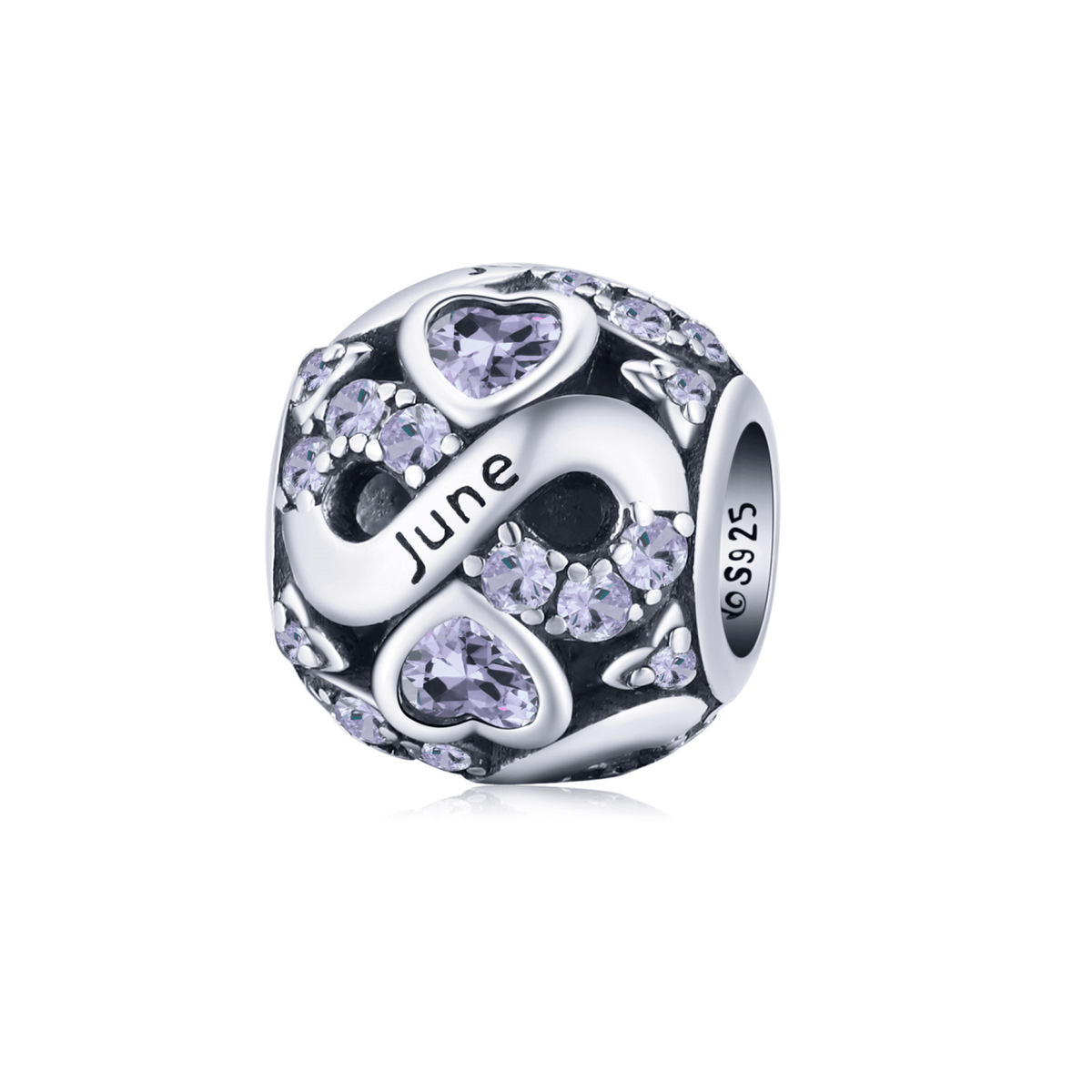 Ag Sterling - June Sterling Silver & CZ Birthstone Hearts Charm
