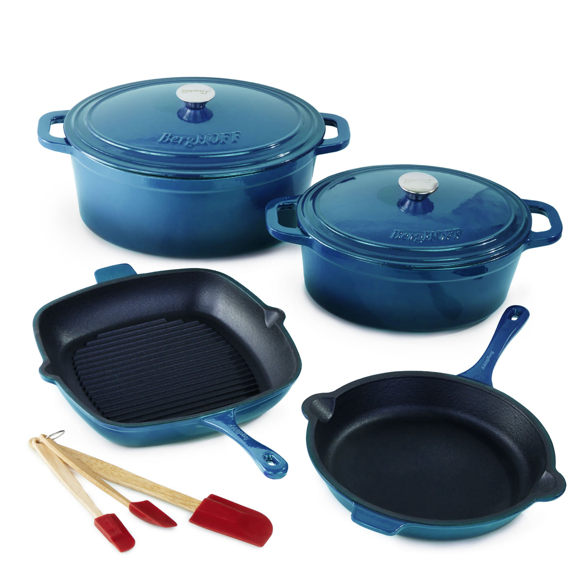 BergHOFF Neo 9pc Cast Iron Cookware Set, Blue