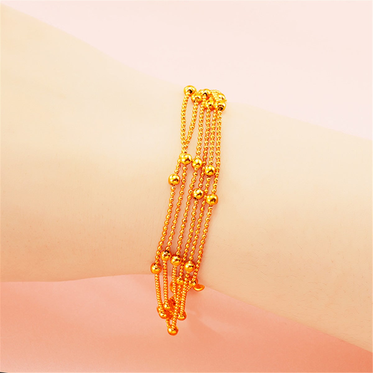24k Goldtone Round Bead Layered Station Bracelet