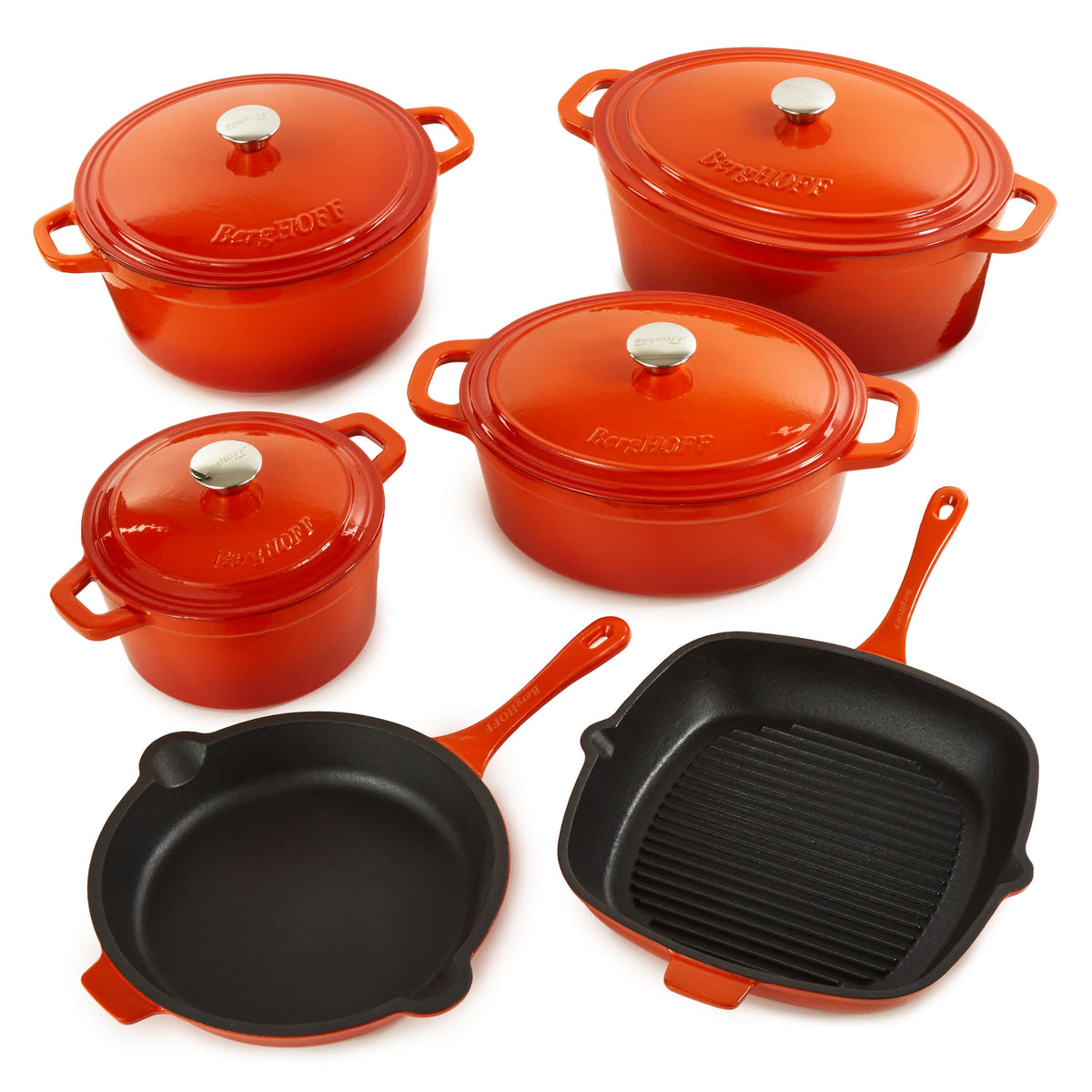 BergHOFF Neo 10pc Cast Iron Cookware Set, Orange