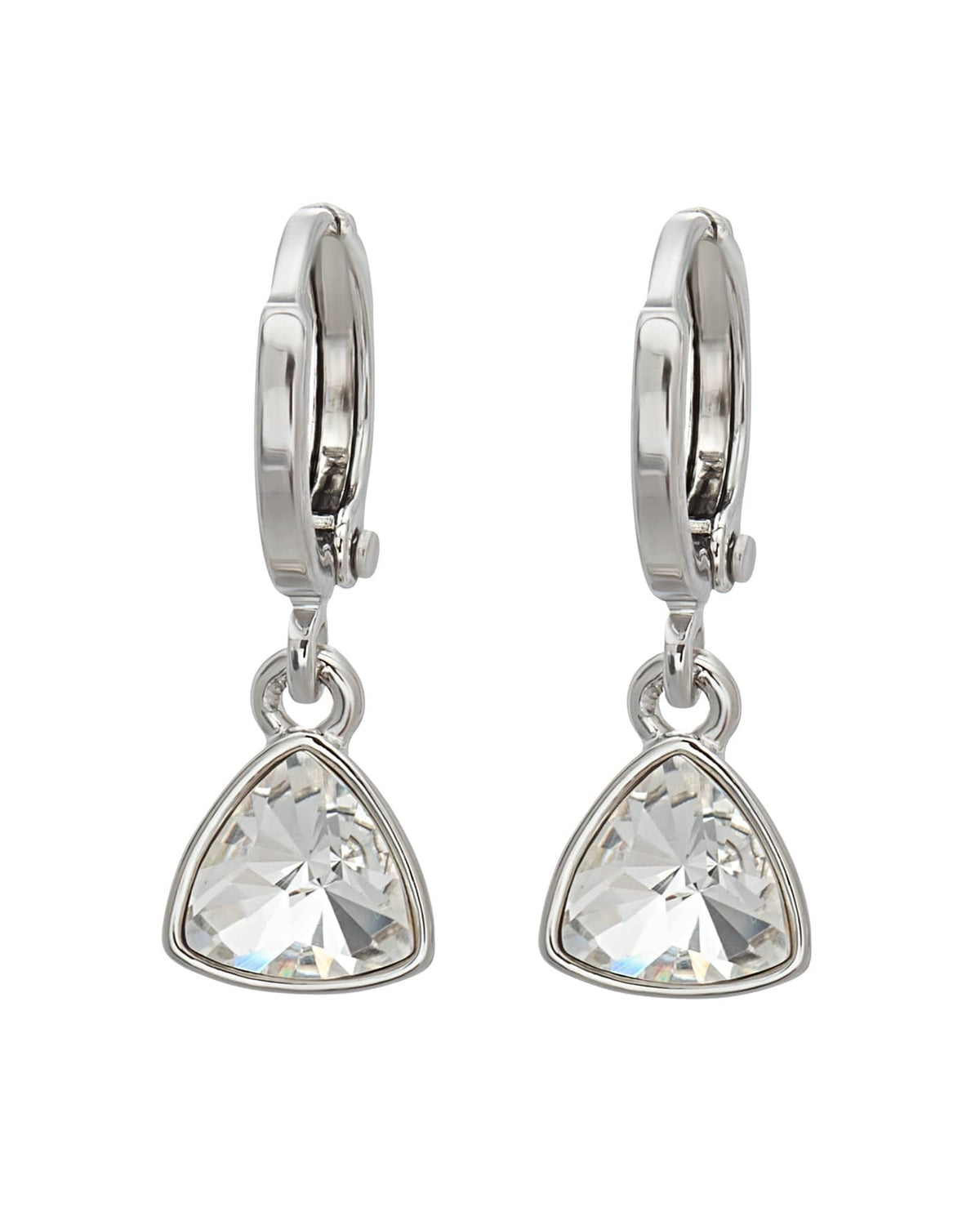 Clear and Silver Crystal Trillium Huggie Drop Earrings with Swarovski Crystals