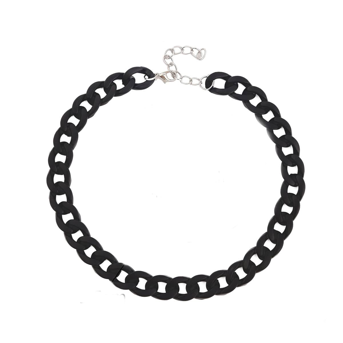 Black Acrylic & Silvertone Curb Chain Choker Necklace
