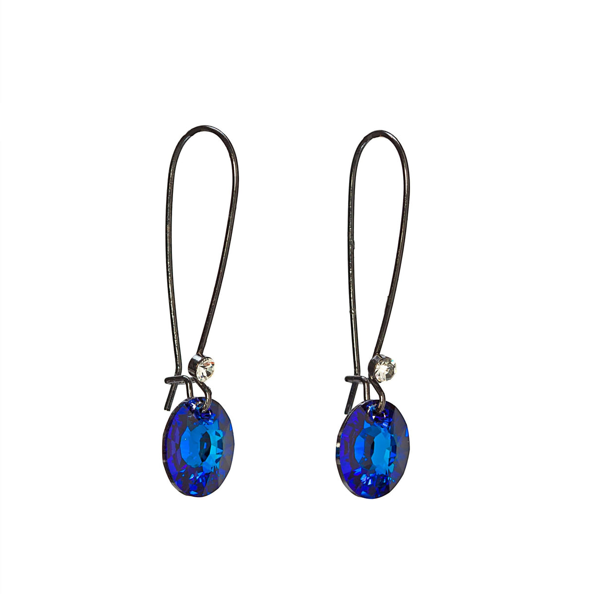 Black Bermuda Blue Swarovski Crystal Earrings – Crystal Fish Hook Drop Elegant Earrings