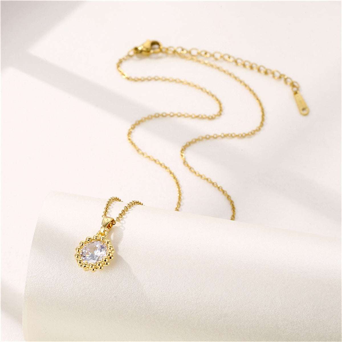 Crystal & Goldtone Round Bead Pendant Necklace