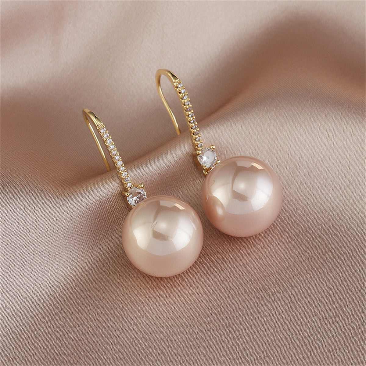 Cubic Zirconia & Champagne Pearl Goldtone Dangle Drop Earrings