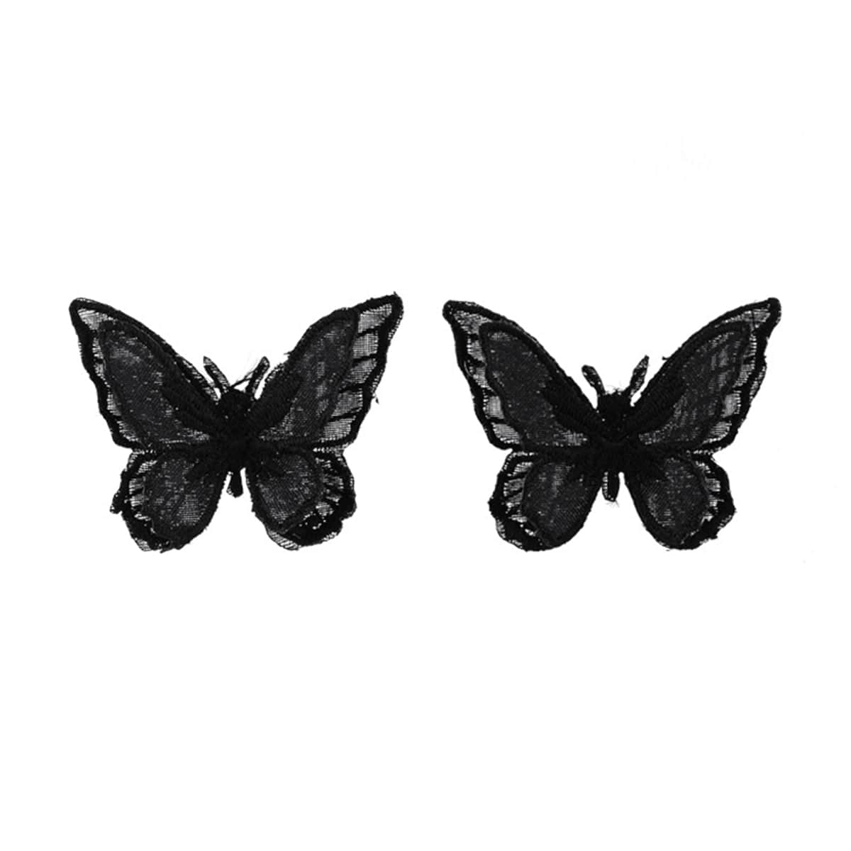 Black & Silvertone Embroidery Butterfly Stud Earrings