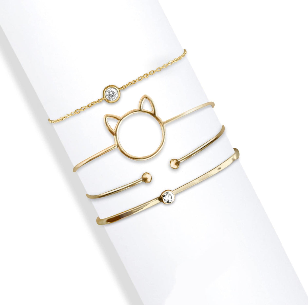 Gold Clear Cat Swarovski Crystal Bracelet – Set Of 4 Bracelets Bangles