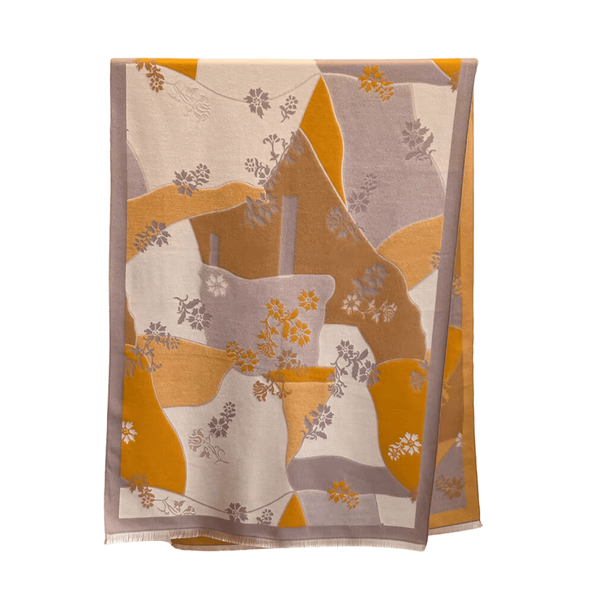 Brown & Orange Floral Fringe-Trimmed Scarf