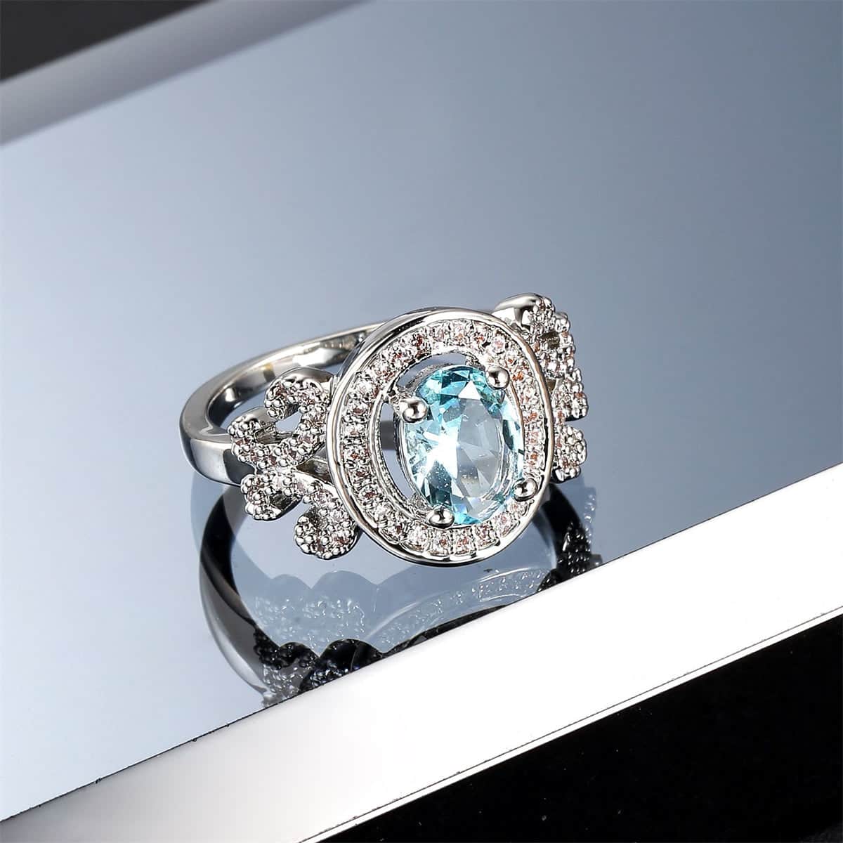 Cubic Zirconia & Sea Blue Crystal Halo Butterfly Ring