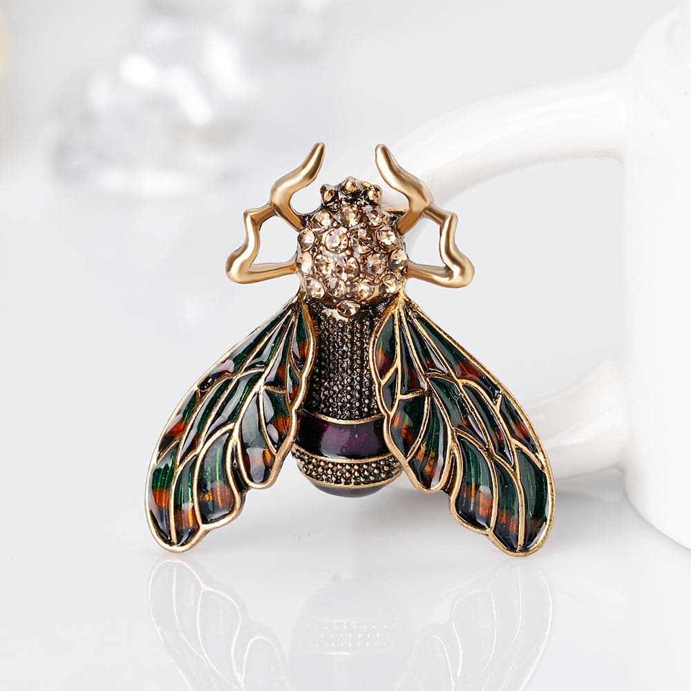 Black Cubic Zirconia & Enamel Goldtone Insect Brooch