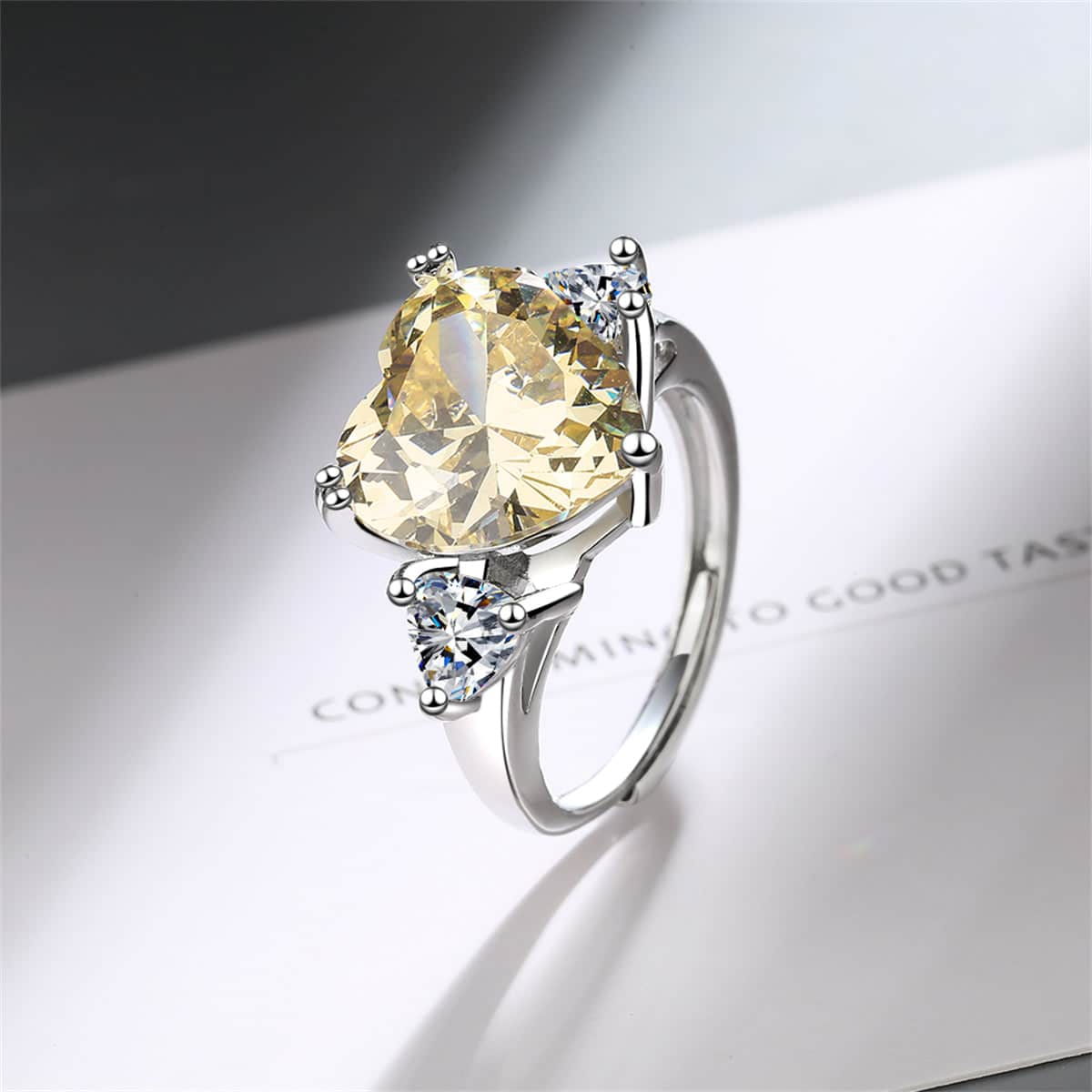 Cubic Zirconia & Crystal Silvertone Heart Ring