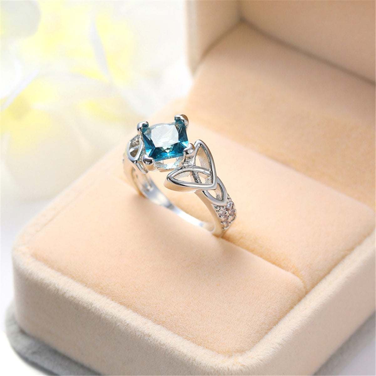 Blue Princess Crystal & Silvertone Band Ring