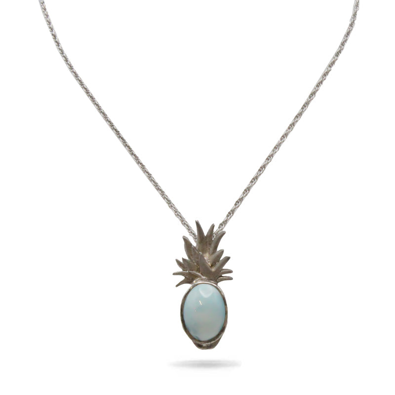 Pineapple Larimar Stone Sterling Silver Chain Necklace By Marahlago
