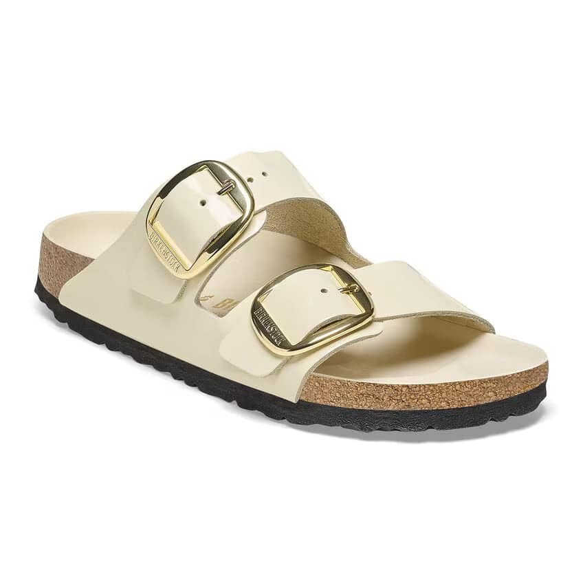 Birkenstock Arizona Big Buckle Natural Leather Patent High Shine Ecru
