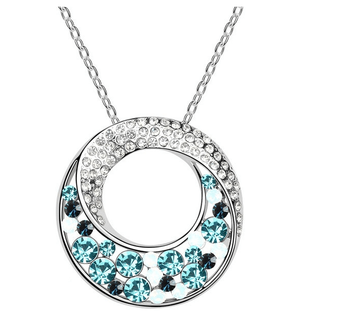 Blue Swarovski Crystal Necklace – Blue Swarovski Crystal Circle Twist Pendant Necklace