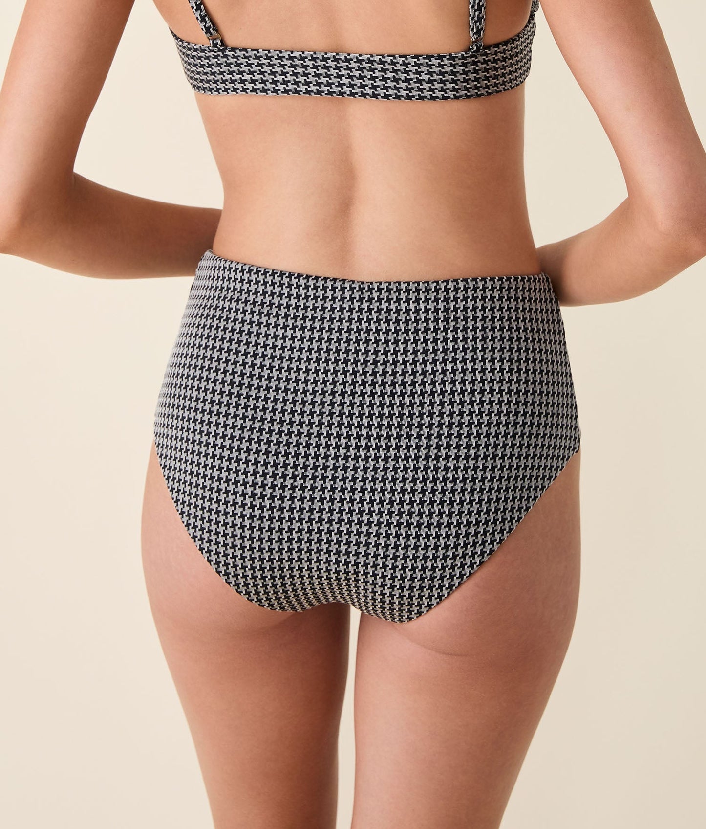 The High Waist Bikini Bottom - Houndstooth - Black Houndstooth