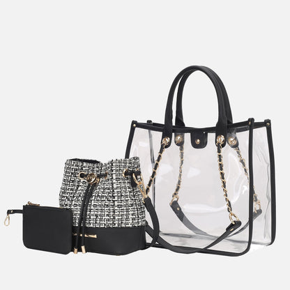 Diva PVC Tote Bag with Tweed Bucket Bag
