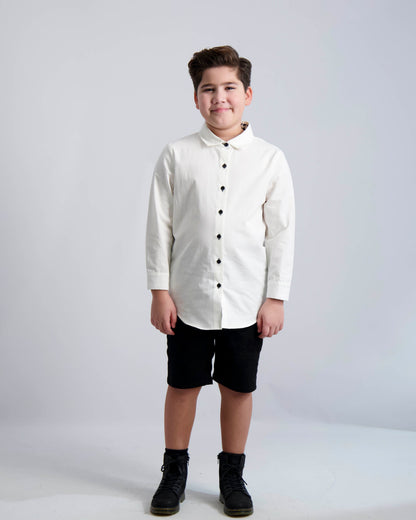 Black Buttons Long Sleeve Dress Shirt with Houndstooth Contrast