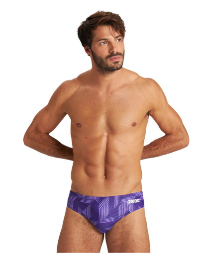 Arena Men's Puzzled Brief Swimsuit - Black/Purple - FINAL SALE