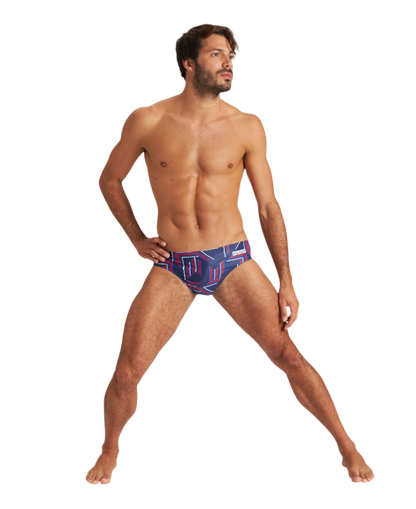 Arena Men's Puzzled Brief Swimsuit - Navy/Red - FINAL SALE