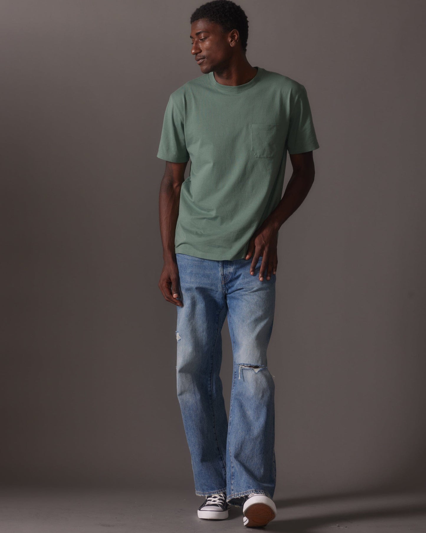 Mens Pima Pocket Tee - Pima Cotton Jersey - Sage Leaf