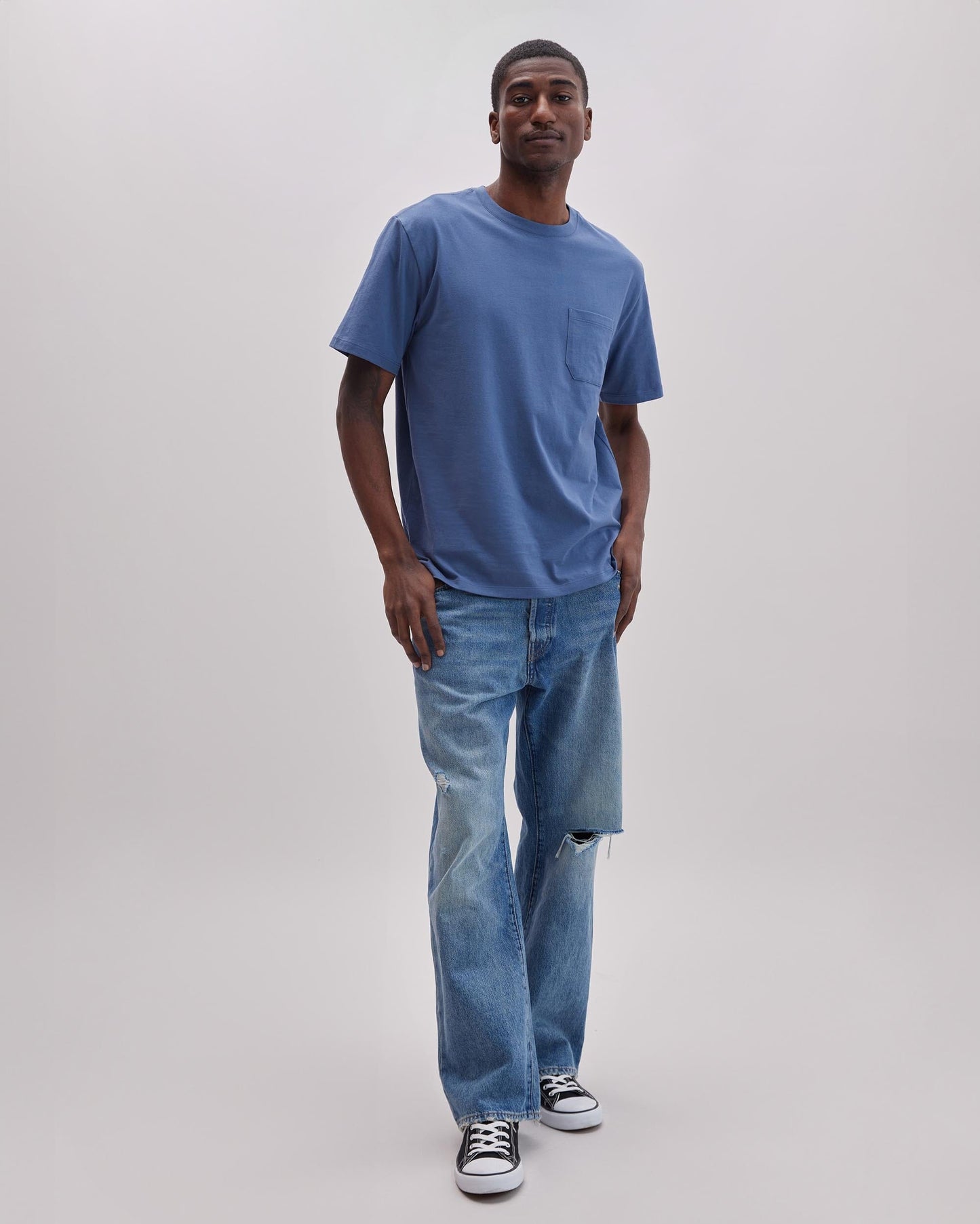 Mens Pima Pocket Tee - Pima Cotton Jersey - Vintage Indigo