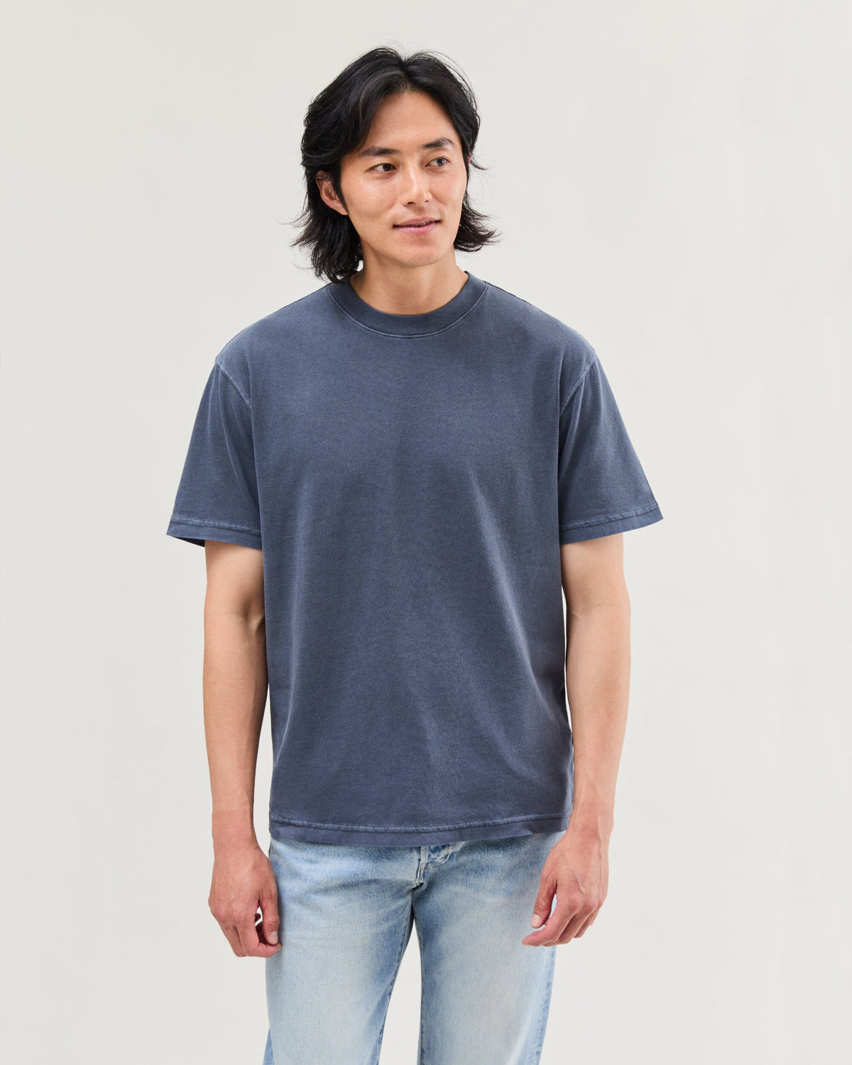 Mens Relaxed Short Sleeve Tee - Pigment Dye Jersey - Blue Steel