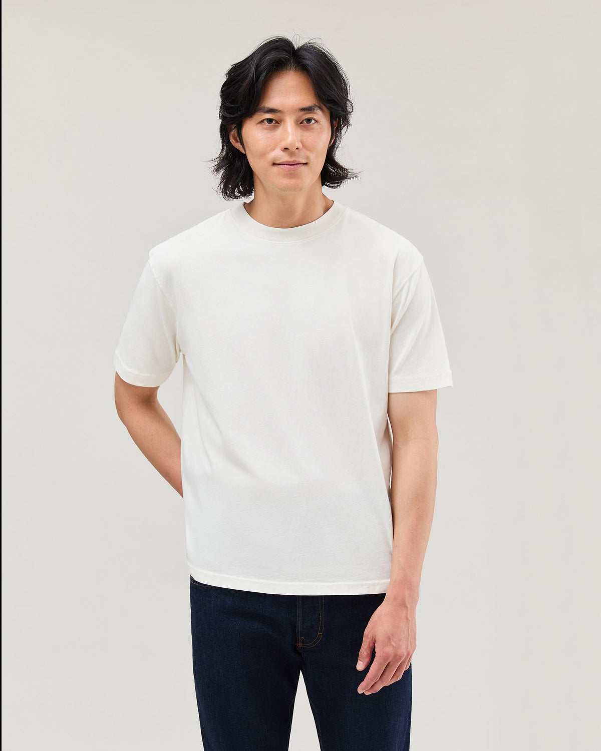 Mens Relaxed Short Sleeve Tee - Pigment Dye Jersey - Bone