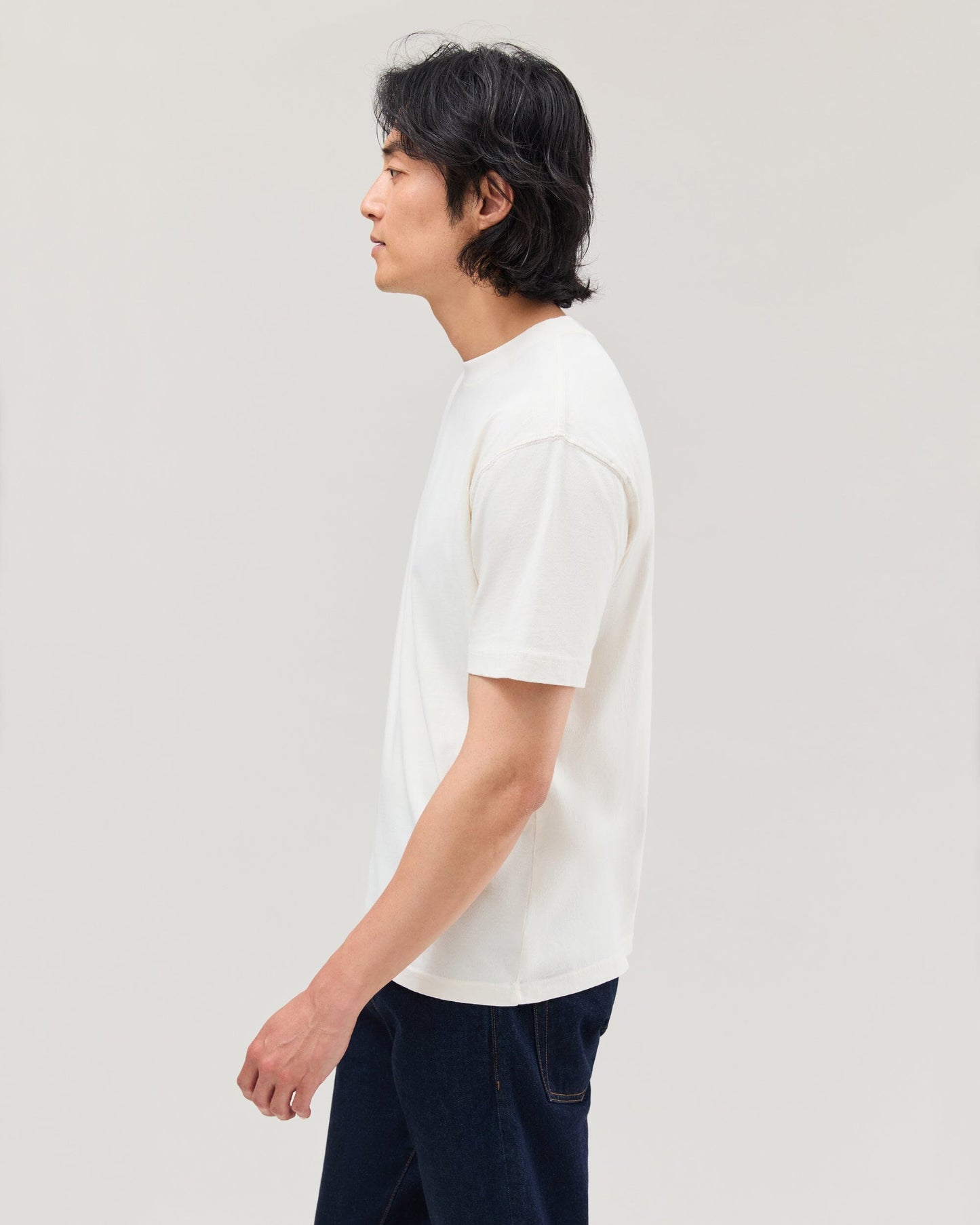 Mens Relaxed Short Sleeve Tee - Pigment Dye Jersey - Bone