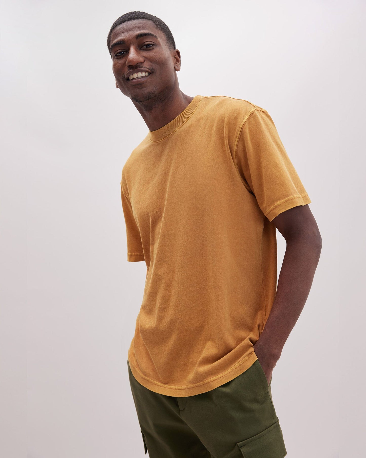 Mens Relaxed Short Sleeve Tee - Pigment Dye Jersey - Gold Spice