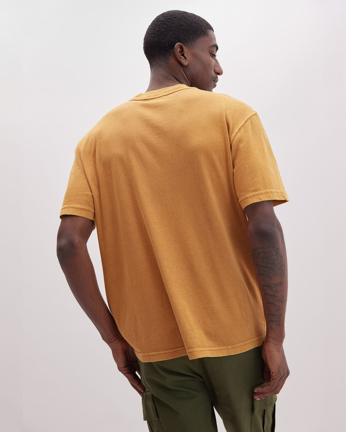 Mens Relaxed Short Sleeve Tee - Pigment Dye Jersey - Gold Spice