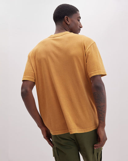 Mens Relaxed Short Sleeve Tee - Pigment Dye Jersey - Gold Spice