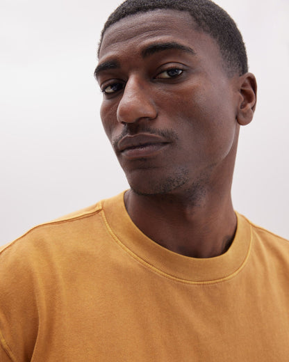 Mens Relaxed Short Sleeve Tee - Pigment Dye Jersey - Gold Spice