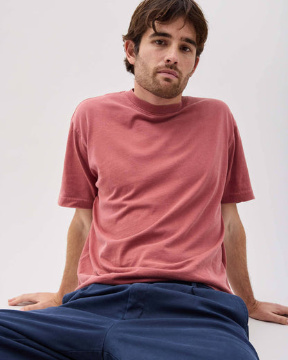 Mens Relaxed Short Sleeve Tee - Pigment Dye Jersey - Marsala