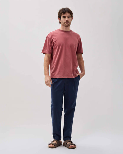 Mens Relaxed Short Sleeve Tee - Pigment Dye Jersey - Marsala