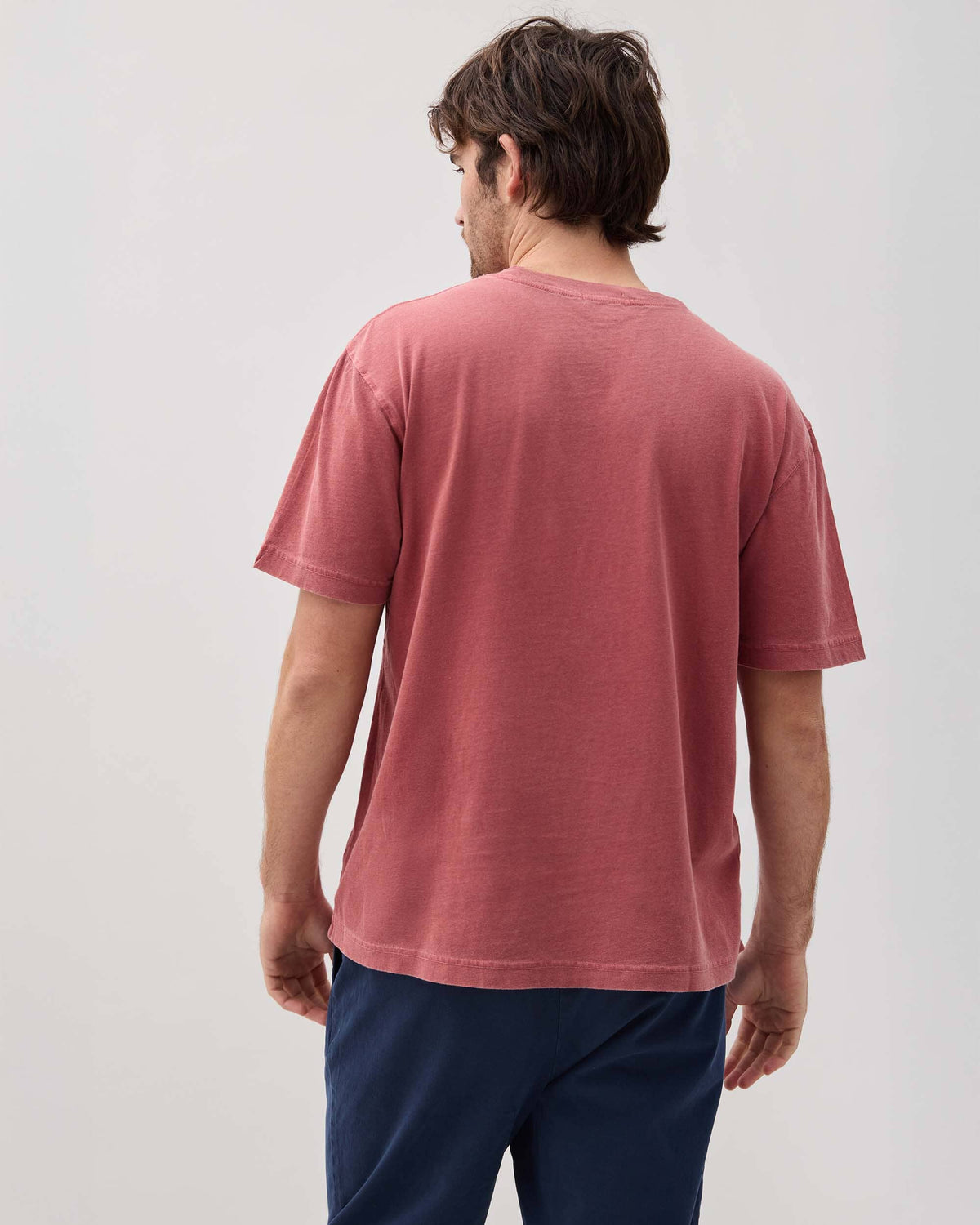 Mens Relaxed Short Sleeve Tee - Pigment Dye Jersey - Marsala